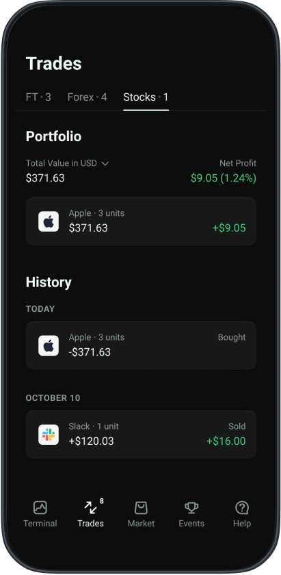 Phone displaying trading app